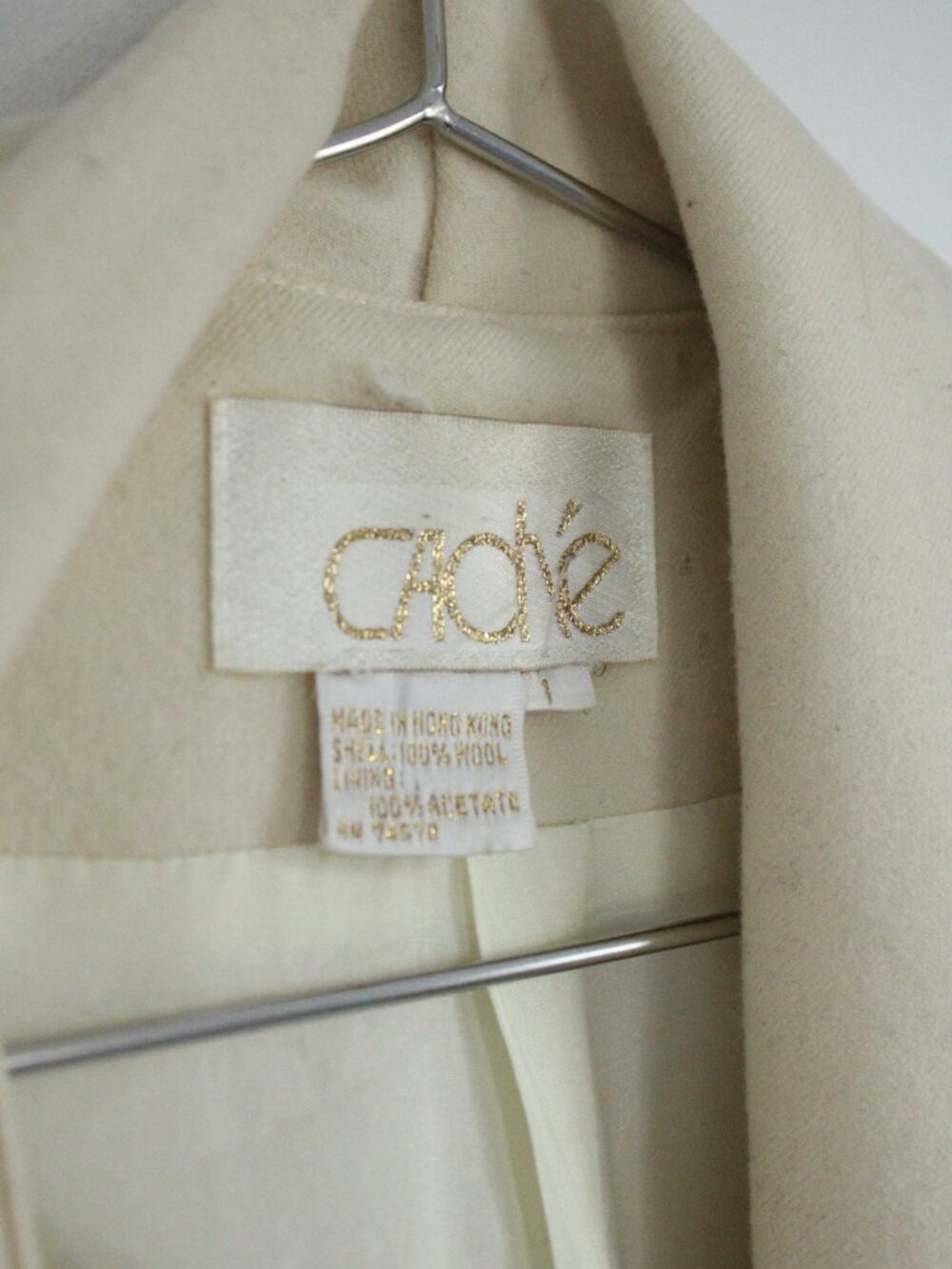 Cache Vintage Crop Blazer Womens SML Sz 1 Cream Wool Pearl Embroidered Coquette - Picture 4 of 4